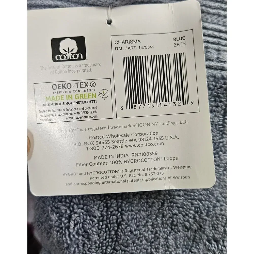 CHARISMA Luxury Bath Towel Okeo-tex Gray Blue Soft Cotton Blend NEW COSTCO